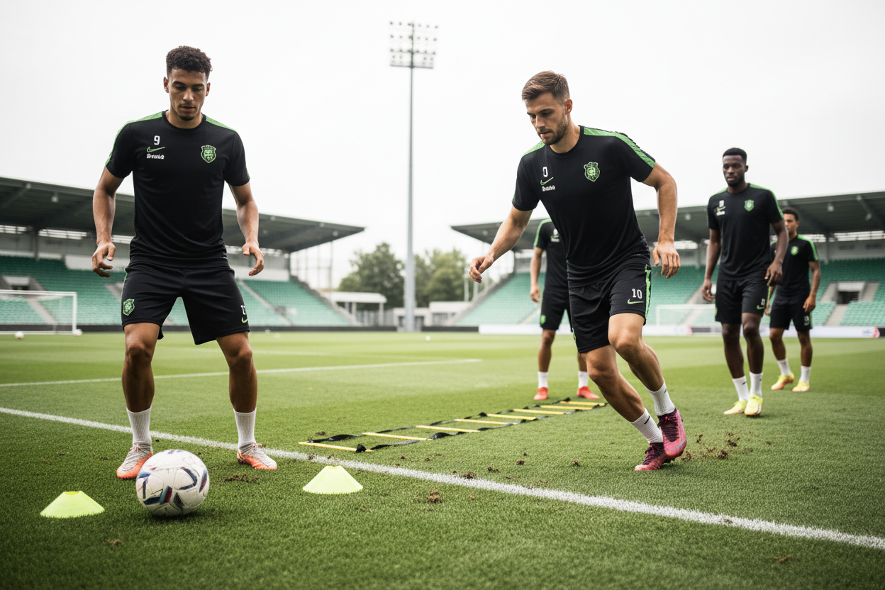 4 men wearing football training kit