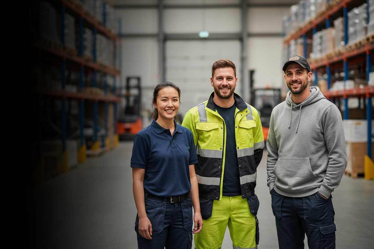 3 people wearing different types of workwear
